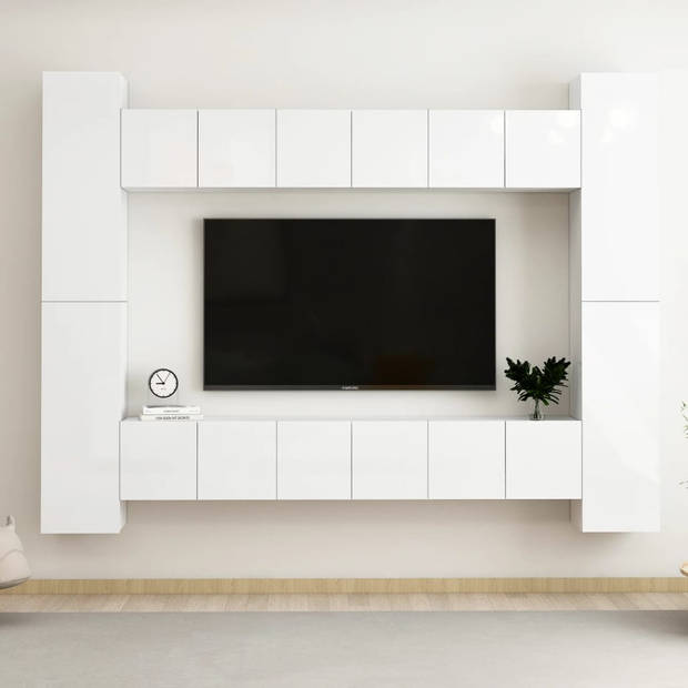 The Living Store Televisiekast Stereokast - Set van 6x tv-meubel (L) 4x tv-meubel (M) - Hoogglans wit - 60 x 30 x 30