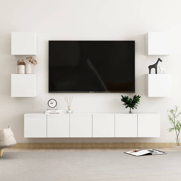 The Living Store Televisiemeubel - 60 x 30 x 30 cm - hoogglans wit - spaanplaat