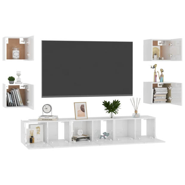 vidaXL 7-delige Tv-meubelset bewerkt hout hoogglans wit