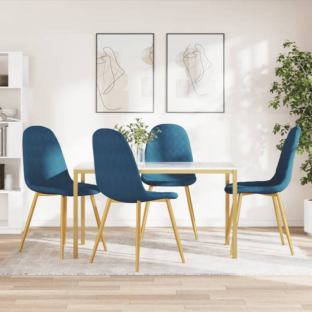 vidaXL Eetkamerstoelen 4 st fluweel blauw