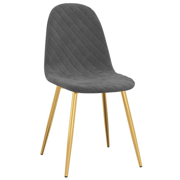 The Living Store Eetkamerstoelen - Fluweel - Donkergrijs - 45 x 53.5 x 87 cm - Goudverchroomde poten