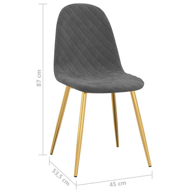 The Living Store Eetkamerstoelen - Fluweel - Donkergrijs - 45 x 53.5 x 87 cm - Goudverchroomde poten