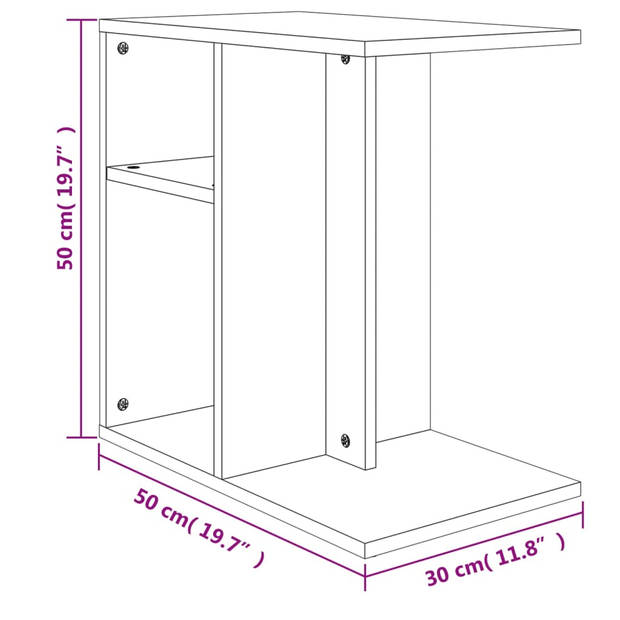 vidaXL Bijzettafel 50x30x50 cm bewerkt hout sonoma eikenkleurig