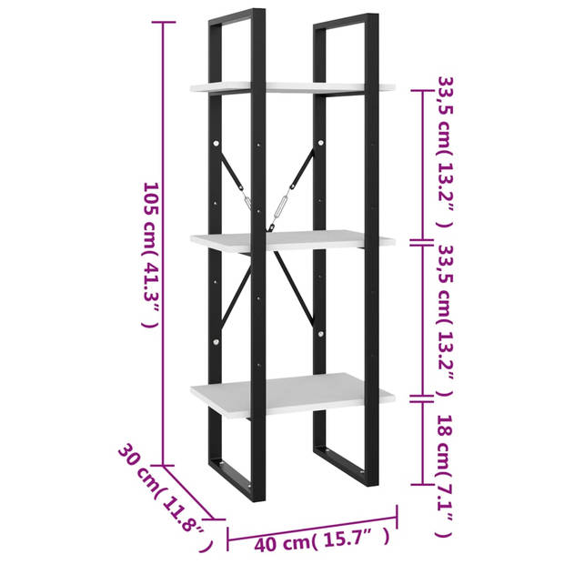 The Living Store Boekenkast - Grijs - 40 x 30 x 105 cm - Stevig en duurzaam