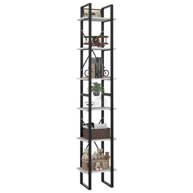 The Living Store Boekenkast Industrieel - 40 x 30 x 210 cm - Wit Hout en Metaal