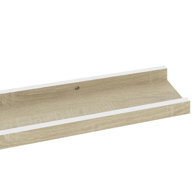 The Living Store Wandschap - MDF - 80 x 9 x 3 cm - Wit en Sonoma Eiken