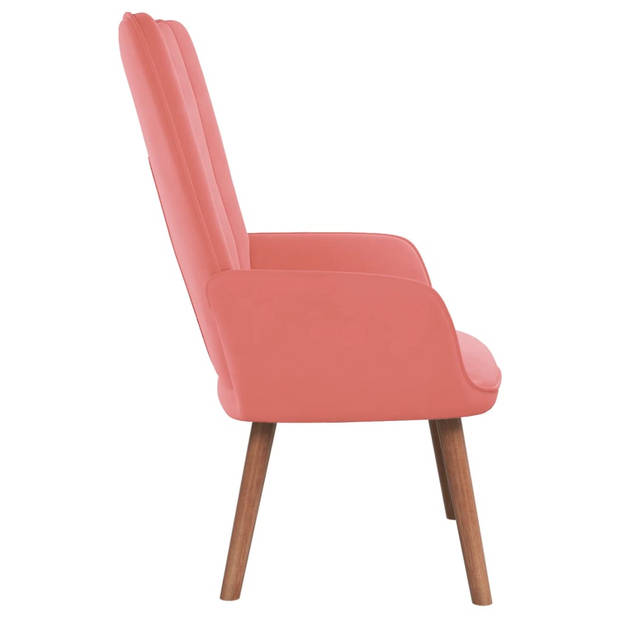 The Living Store Relaxstoel - Roze Fluweel - 61.5 x 69 x 95.5 cm - Stalen Frame