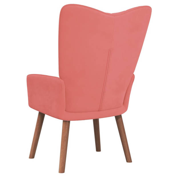 The Living Store Relaxstoel - Roze Fluweel - 61.5 x 69 x 95.5 cm - Stalen Frame