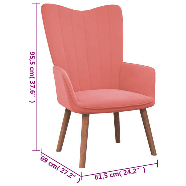 The Living Store Relaxstoel - Roze Fluweel - 61.5 x 69 x 95.5 cm - Stalen Frame