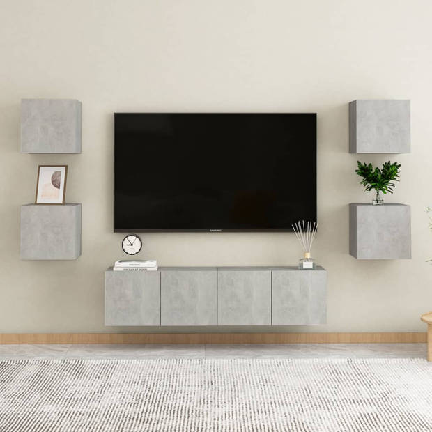 The Living Store TV-meubel betongrijs 30.5x30x30cm - Bewerkt hout - Links of rechts openend - Montage vereist