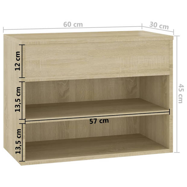 vidaXL Schoenenbank 60x30x45 cm bewerkt hout sonoma eikenkleurig