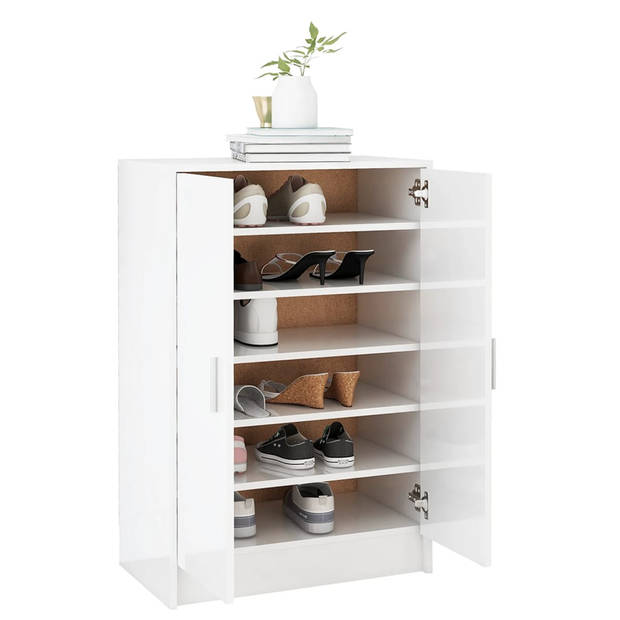 The Living Store Schoenenkast Hoogglans Wit - 60 x 35 x 92 cm - Gemaakt van spaanplaat