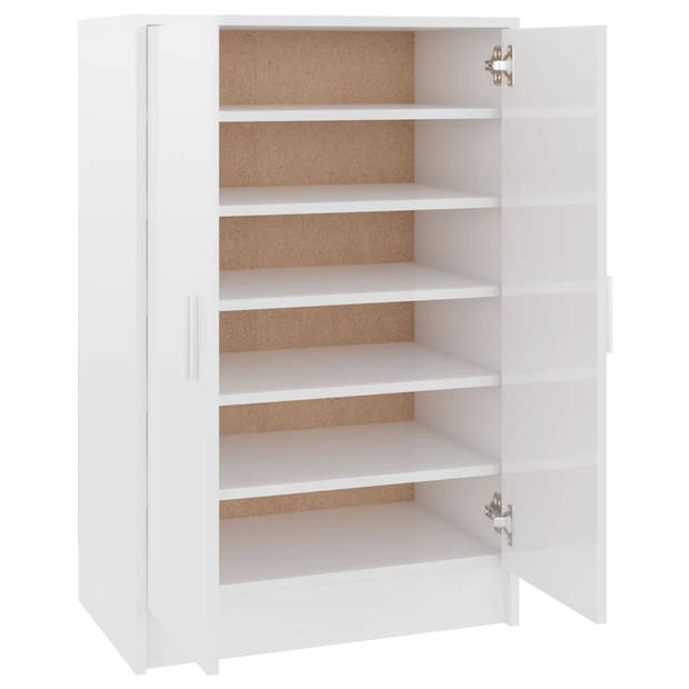 The Living Store Schoenenkast Hoogglans Wit - 60 x 35 x 92 cm - Gemaakt van spaanplaat