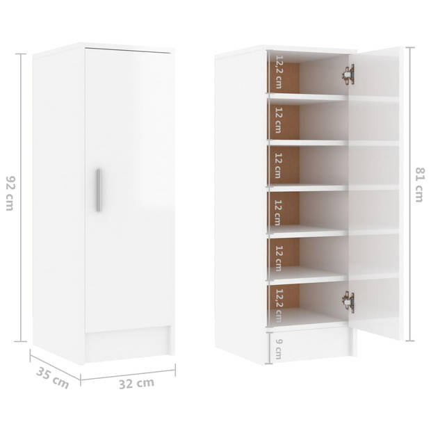 The Living Store Schoenenkast Hoogglans Wit 32x35x92 cm - Duurzaam en Stevig - Met 6 planken