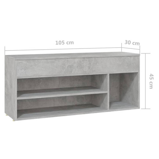 The Living Store Opbergbank - Schoenenkast betongrijs 105 x 30 x 45 cm