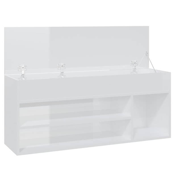 The Living Store Schoenenkast - Opbergbank - 105 x 30 x 45 cm - Hoogglans wit