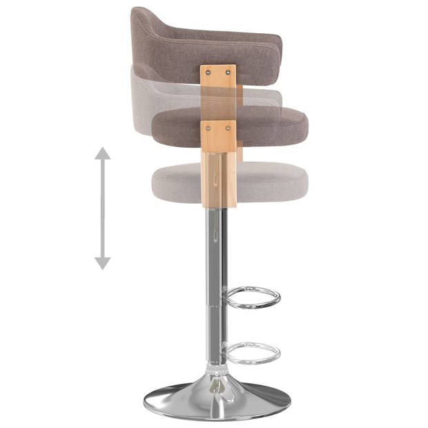 The Living Store Barstoelen - gebogen houten frame - zachte stof - verstelbaar - set van 2 - taupe/bruin