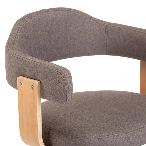 The Living Store Barstoelen - gebogen houten frame - zachte stof - verstelbaar - set van 2 - taupe/bruin