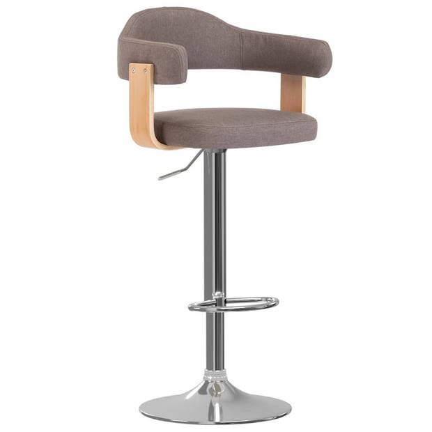 The Living Store Barstoelen - gebogen houten frame - zachte stof - verstelbaar - set van 2 - taupe/bruin