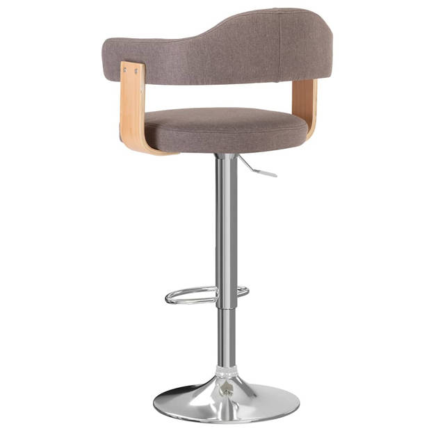 The Living Store Barstoelen - gebogen houten frame - zachte stof - verstelbaar - set van 2 - taupe/bruin