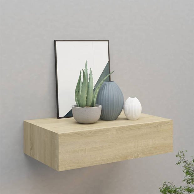 vidaXL Wandschap met lade 40x23,5x10 cm MDF eikenkleurig