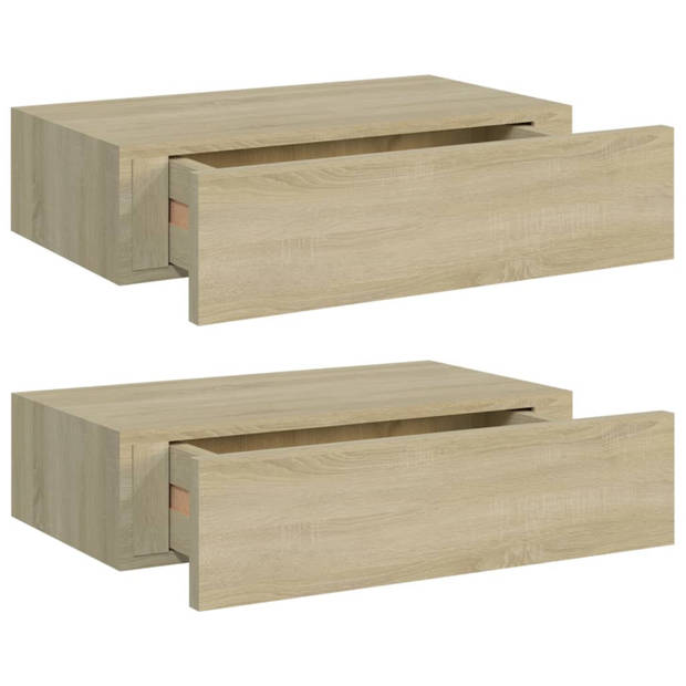 vidaXL Wandschappen 2 st met lade 40x23,5x10 cm MDF eikenkleurig