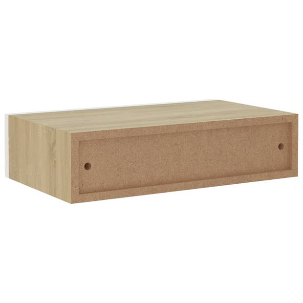 vidaXL Wandschap met lade 40x23,5x10 cm MDF eikenkleurig en wit