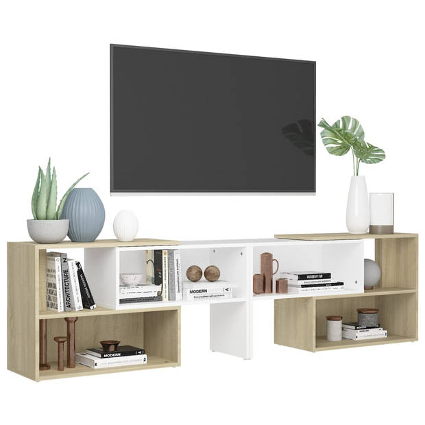 vidaXL Tv-meubel 149x30x52 cm bewerkt hout wit en sonoma eikenkleurig