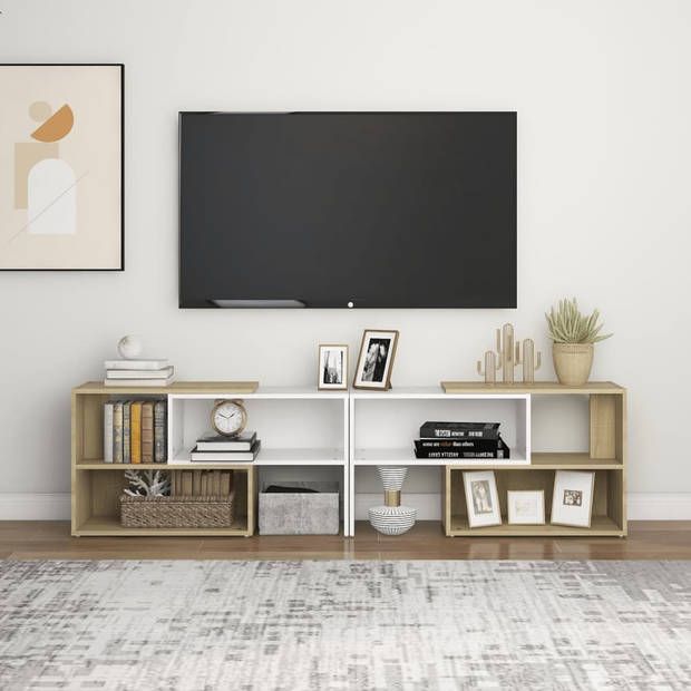 vidaXL Tv-meubel 149x30x52 cm bewerkt hout wit en sonoma eikenkleurig