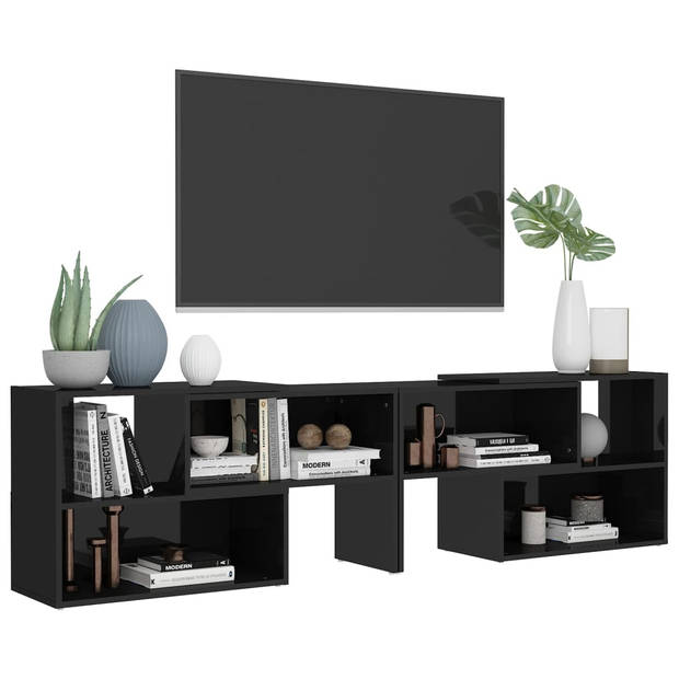 The Living Store Televisiemeubel Hifi - 149 x 30 x 52 cm - Uitschuifbaar - Hoogglans zwart