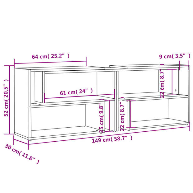 vidaXL Tv-meubel 149x30x52 cm bewerkt hout hoogglans grijs