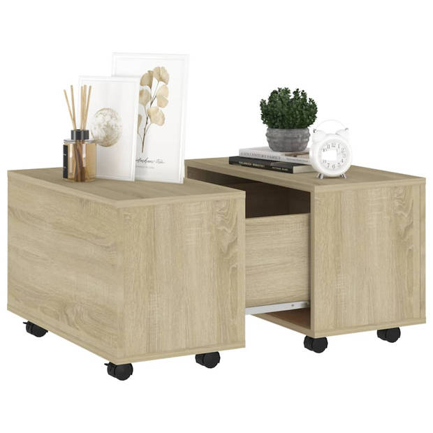 The Living Store Salontafel Sonoma Eiken - Verlengbaar - 60 x 60 x 38 cm - Spaanplaat