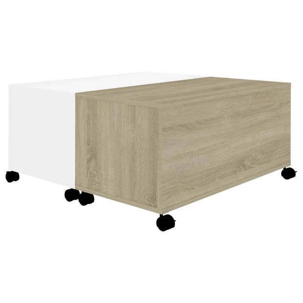 vidaXL Salontafel 75x75x38 cm bewerkt hout wit en sonoma eikenkleurig