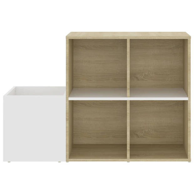 The Living Store Opbergkast High Gloss - Wit/Sonoma eiken - 105 x 35.5 x 70 cm