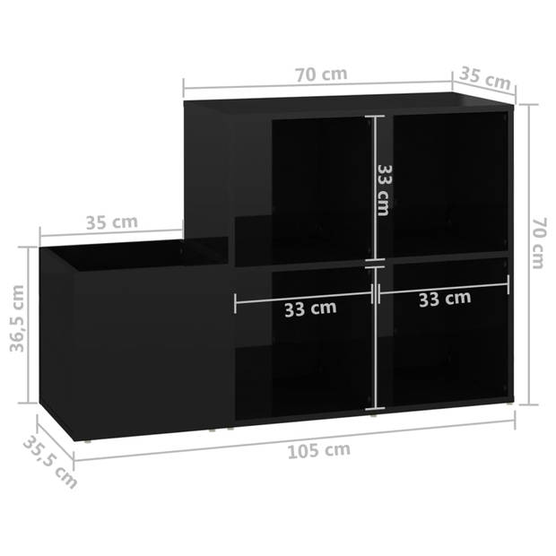 vidaXL Opbergkast 105x35,5x70 cm spaanplaat hoogglans zwart