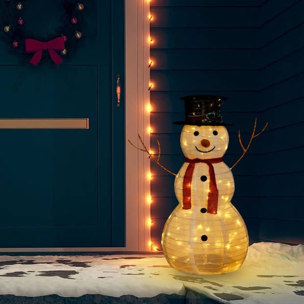 The Living Store Sneeuwpop Kerstdecoratie - 90 cm - 90 LEDs - 8 lichteffecten - wit stof - waterdicht - met 5 m