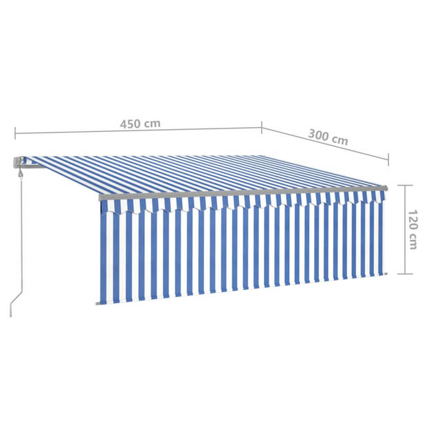 vidaXL Luifel automatisch uittrekbaar met rolgordijn 4,5x3 m blauw wit