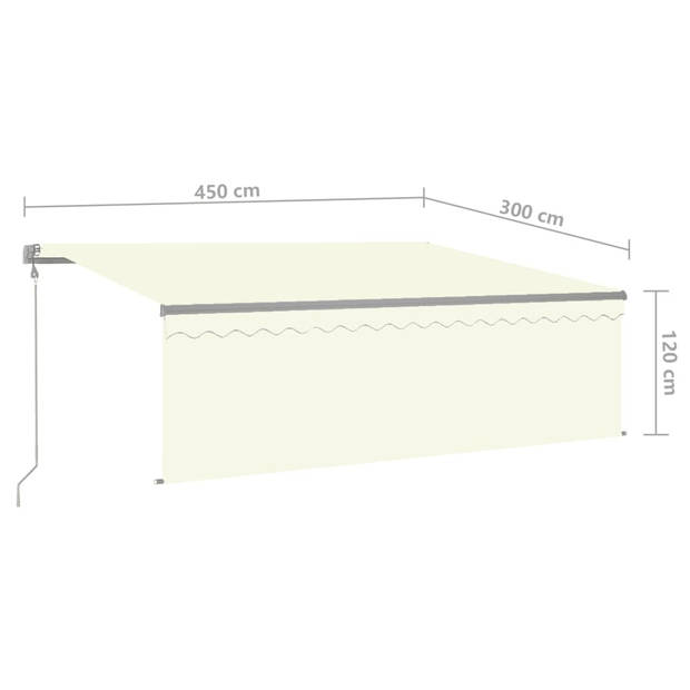 vidaXL Luifel met rolgordijn, LED en windsensor 4,5x3 m crèmekleurig