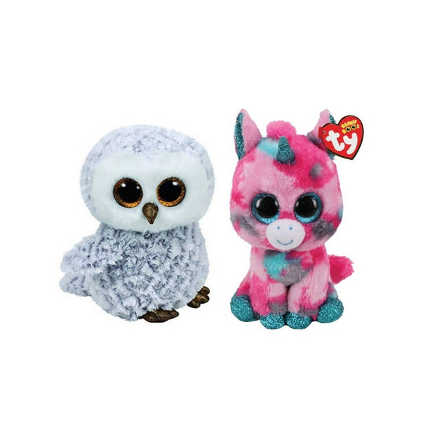 Ty - Knuffel - Beanie Boo's - Gumball Unicorn & Owlette Owl