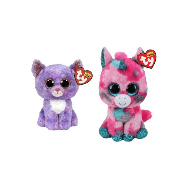 Ty - Knuffel - Beanie Boo's - Gumball Unicorn & Cassidy Cat