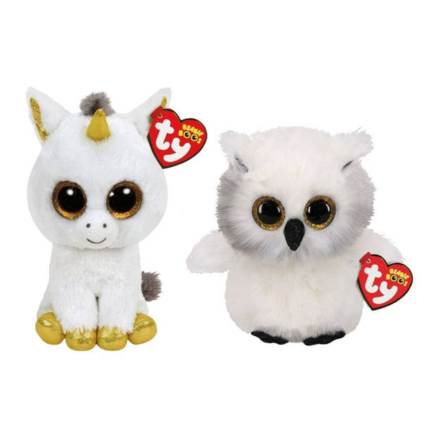 Ty - Knuffel - Beanie Boo's - Pegasus Unicorn & Austin Owl