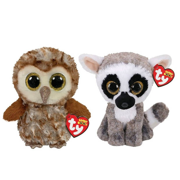 Ty - Knuffel - Beanie Boo's - Percy Owl & Linus Lemur