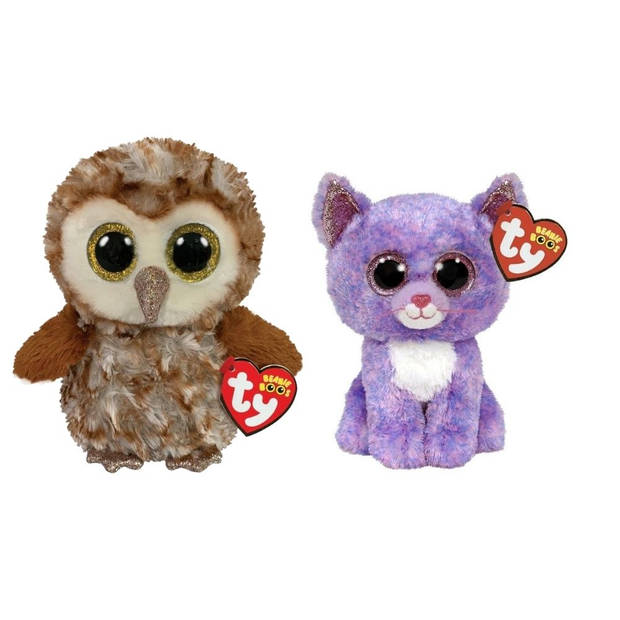 Ty - Knuffel - Beanie Boo's - Percy Owl & Cassidy Cat