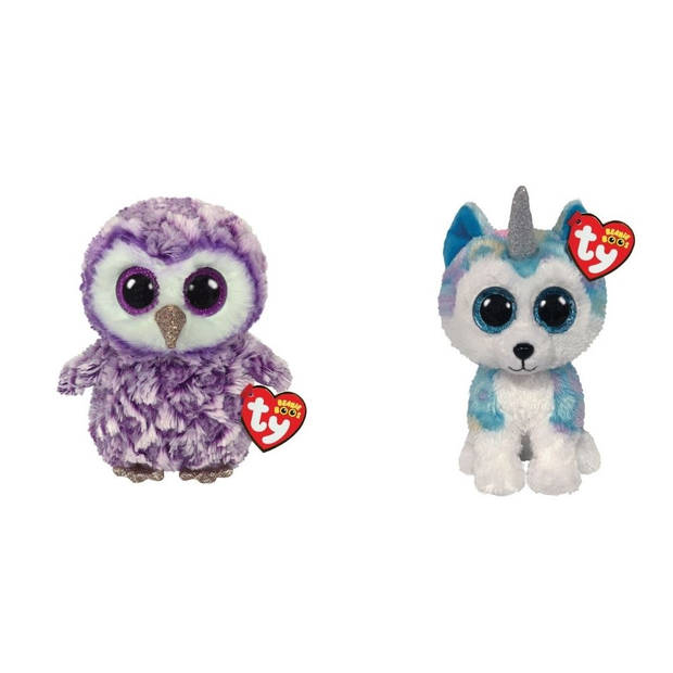 Ty - Knuffel - Beanie Boo's - Moonlight Owl & Helena Husky