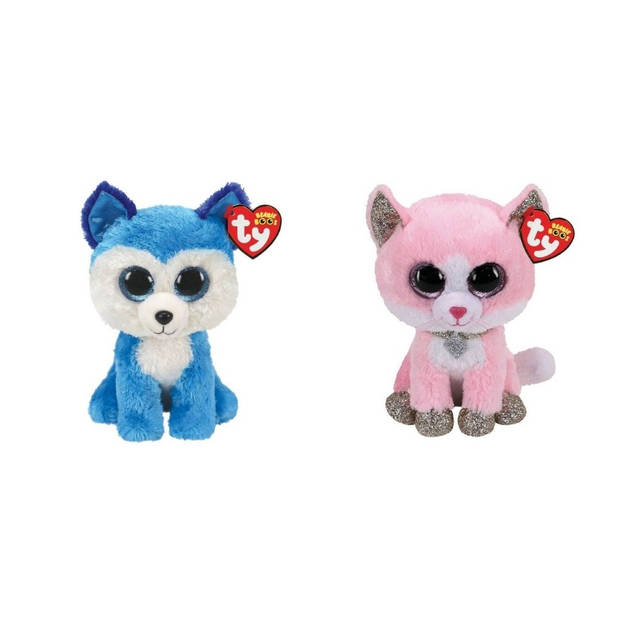 Ty - Knuffel - Beanie Boo's - Prince Husky & Fiona Pink Cat