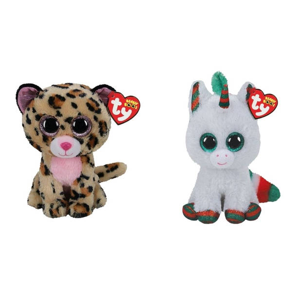 Ty - Knuffel - Beanie Boo's - Livvie Leopard & Christmas Unicorn