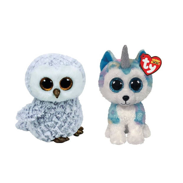 Ty - Knuffel - Beanie Boo's - Owlette Owl & Helena Husky