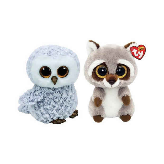 Ty - Knuffel - Beanie Boo's - Owlette Owl & Racoon