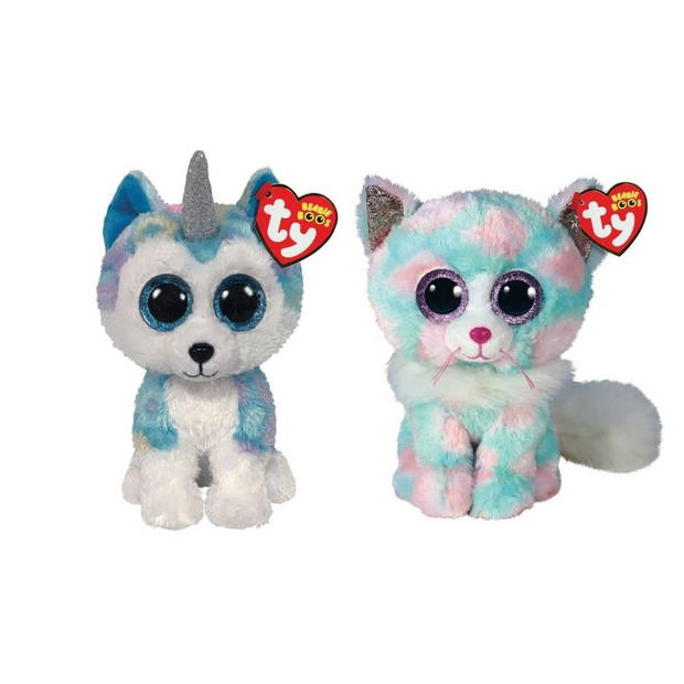 Ty - Knuffel - Beanie Boo's - Helena Husky & Opal Cat