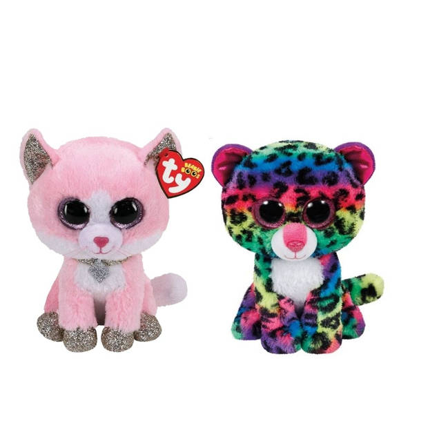 Ty - Knuffel - Beanie Boo's - Fiona Pink Cat & Dotty Leopard
